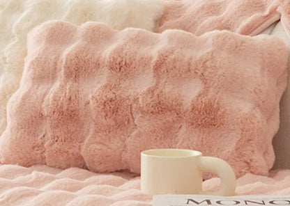 Modern solid colour sofa cushion with thickened bubble rabbit hair plush fabric on a combination sofa.