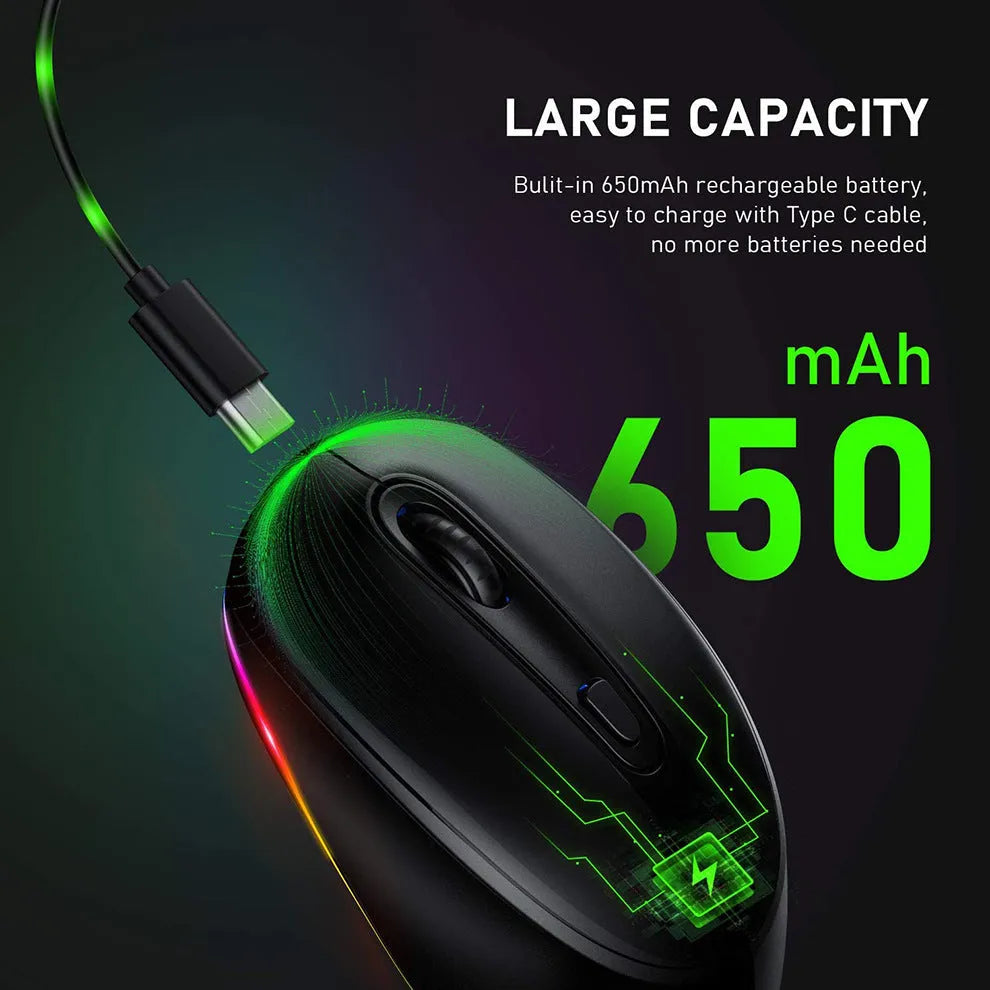 24g wireless ergonomic mouse with USB receiver and charging cable