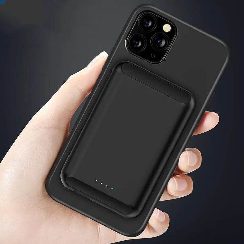 Magnetic wireless power bank in five colour options showing compact 85mm design with 5000mAh capacity