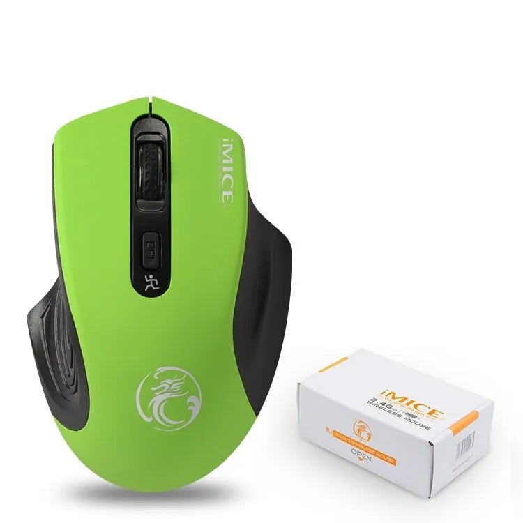 2.4G wireless USB optical mouse, 1600dpi, four-way roller, ergonomic, 100-120mm, Black Green Grey Red