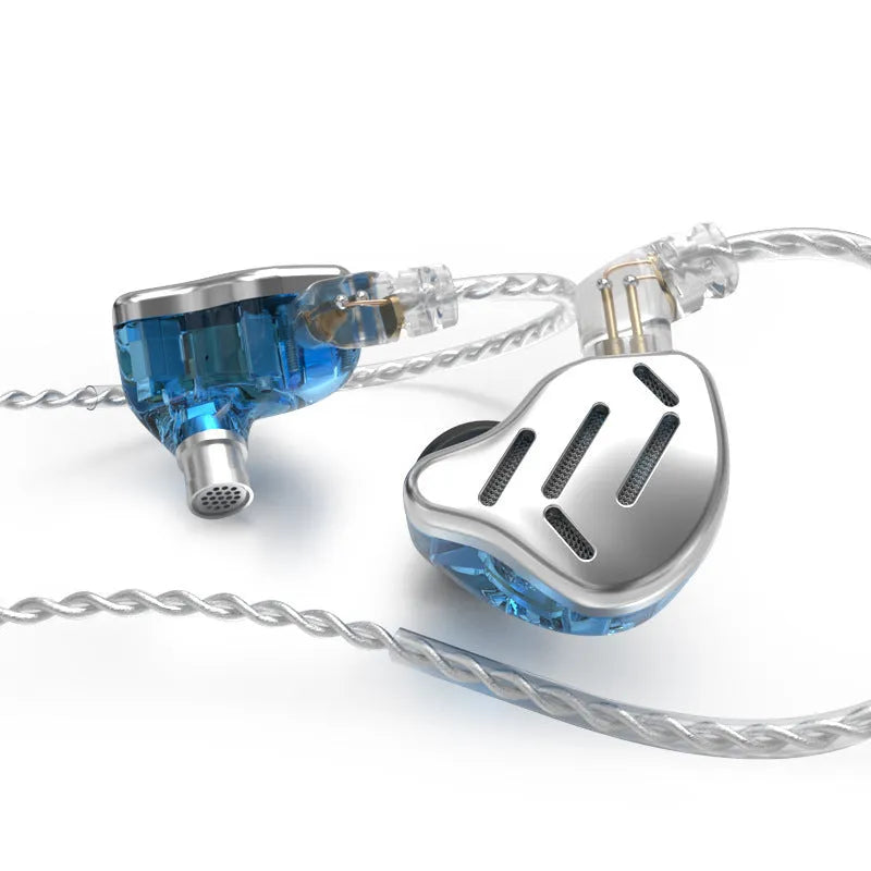 KZ ZAX silver blue in-ear headphones with L-bend 3.5mm plug and tangle-free cable