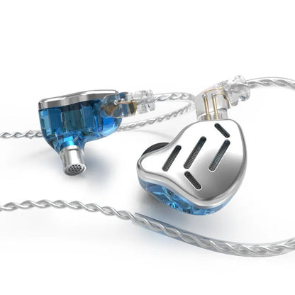 KZ ZAX silver blue in-ear headphones with L-bend 3.5mm plug and tangle-free cable