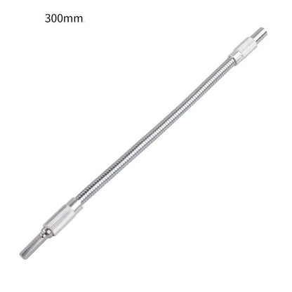 Silver metal flexible shaft extension for cordless drill with 6.35mm shank.