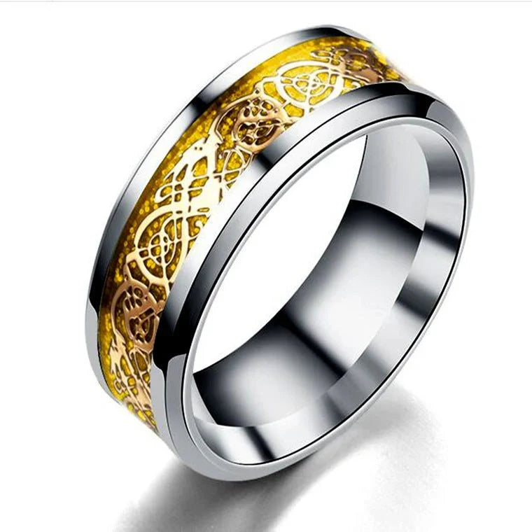 Stainless steel dragon pattern ring, a unique fashion accessory for men and women.