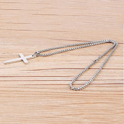 Stylish Stainless Steel Cross Pendant Necklace for Men - Available in Black, Silver, and Gold