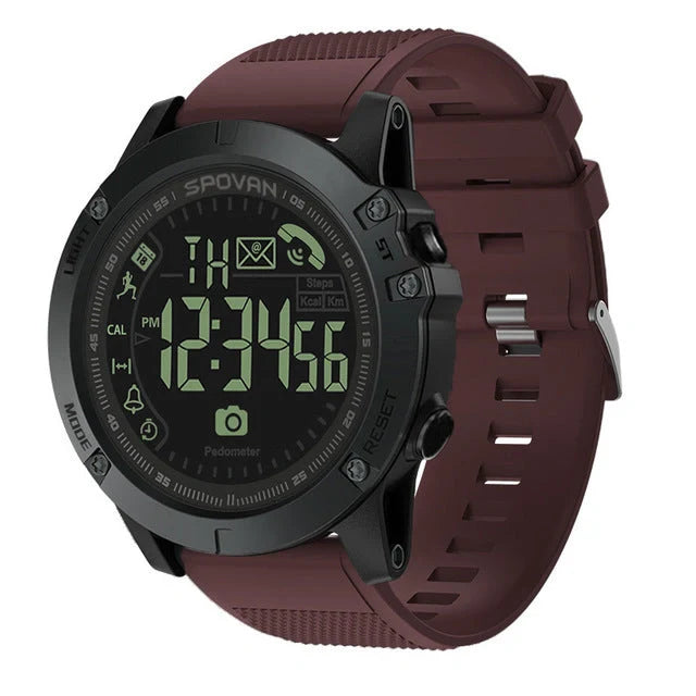Round electronic fitness watch with waterproof feature and call notifications