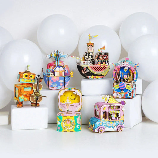 DIY 3D Kitty Ballet Wooden Puzzle and Music Box Toy with moveable parts