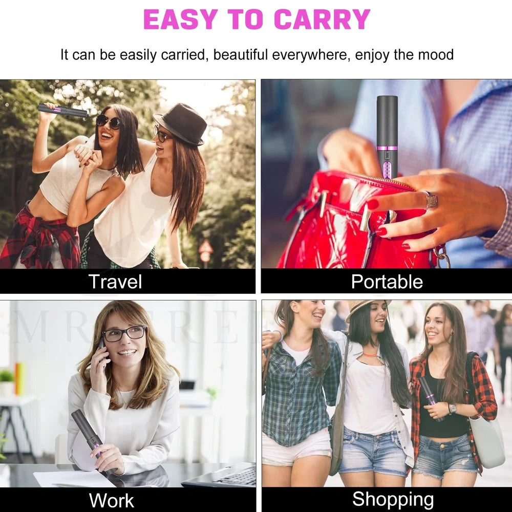 Green USB travel hair iron with ceramic tourmaline plates showing temperature display and dual straightening/curling function