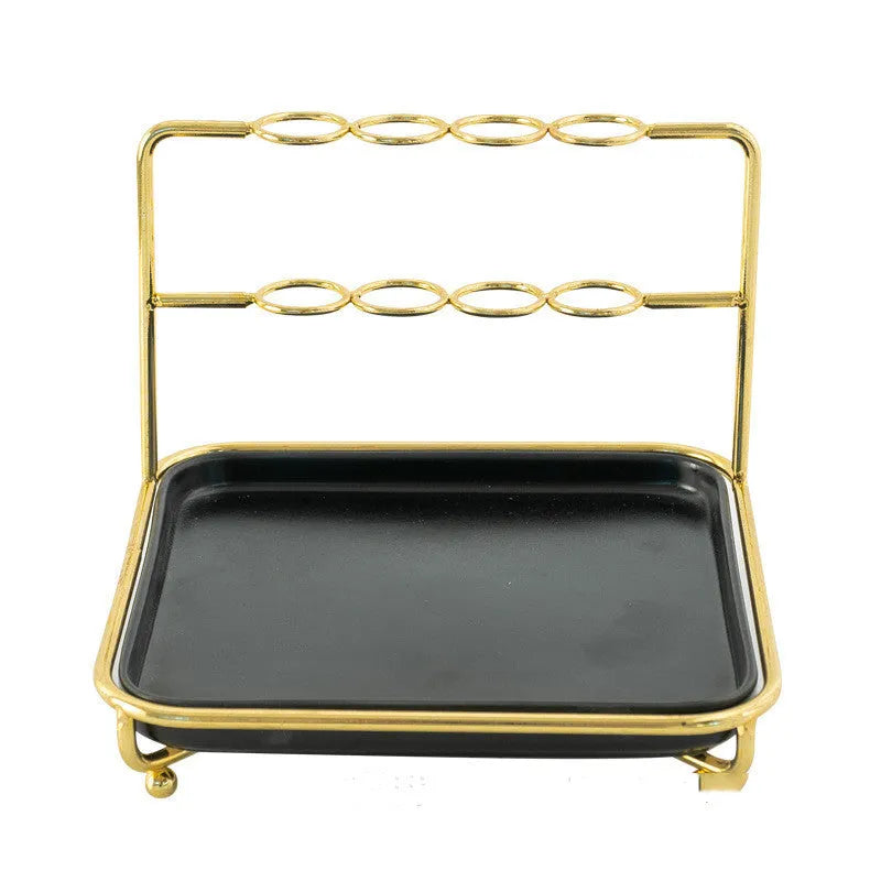 Modern short-style cosmetics storage rack on a desktop, made from iron and ceramic, shown in a choice of colours.