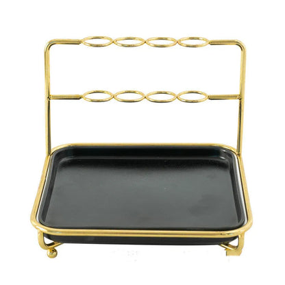 Modern short-style cosmetics storage rack on a desktop, made from iron and ceramic, shown in a choice of colours.