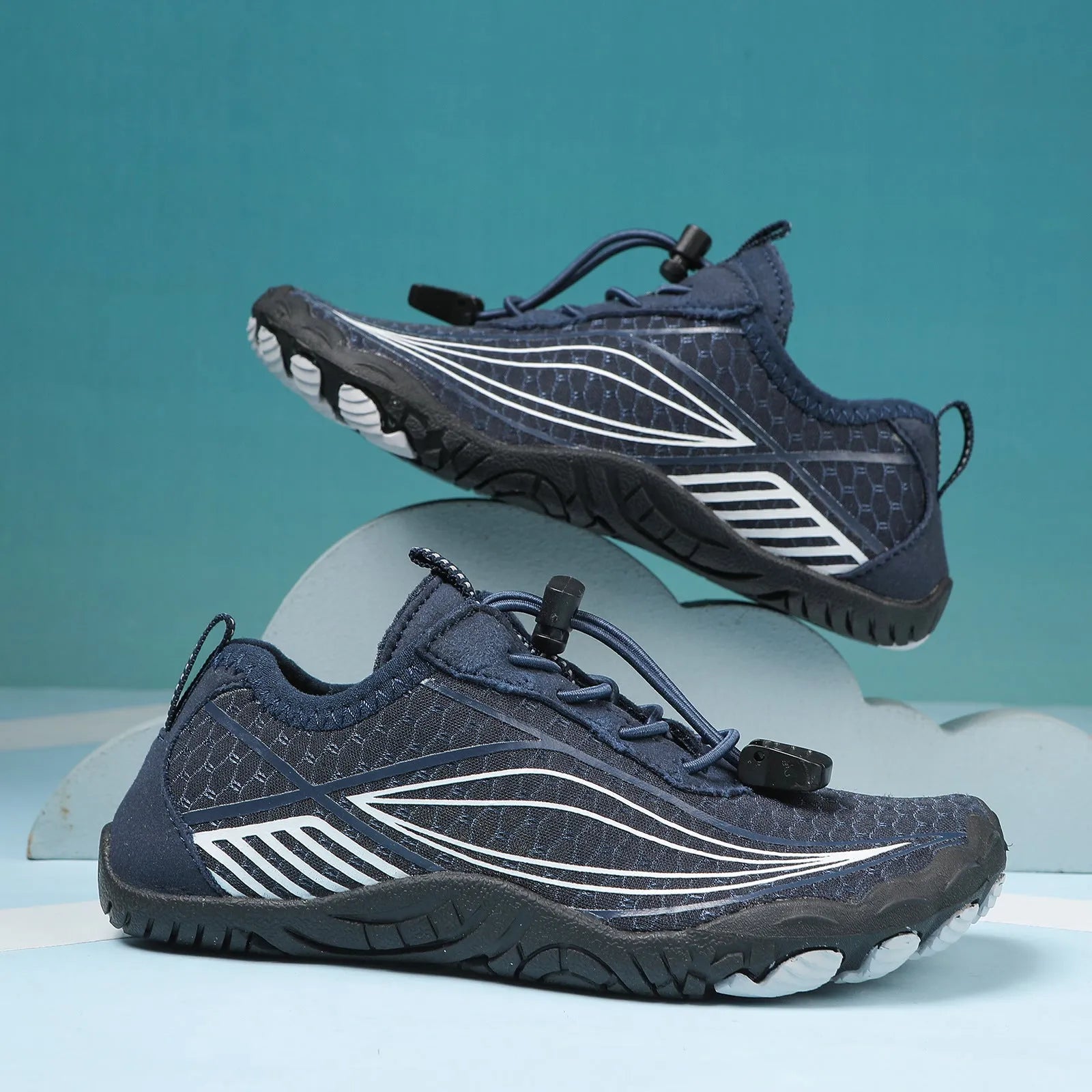 Children's wading swimming shoes with non-slip rubber sole in black, grey, pink, and blue colour options