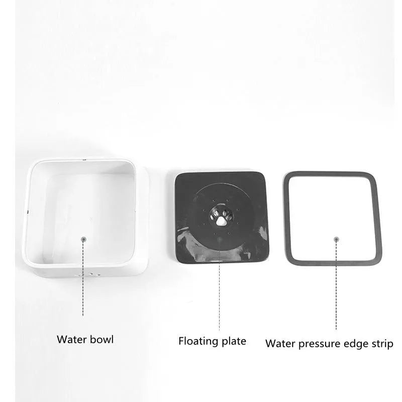 Grey ABS 2L pet water bowl with floating plate and slow water inlet, 244.5 x 221 x 86.5mm