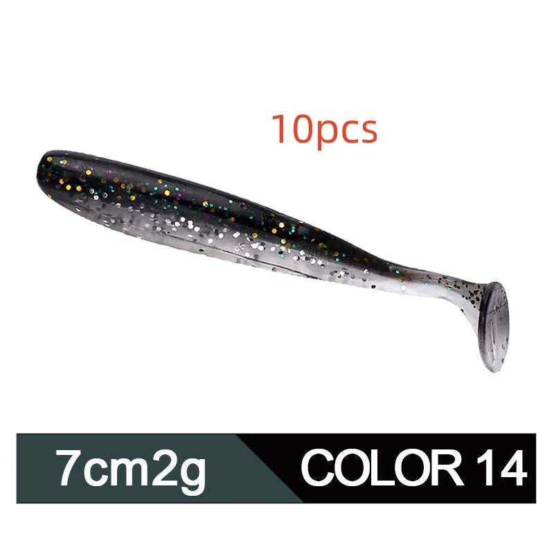 Soft Worm Mandarin Fish Topmouth Culter Lure, Two-tone T Tail, 7 cm 2g, 14 Colour Options, Fishing Bait for Freshwater Angling, Realistic Swimming Action