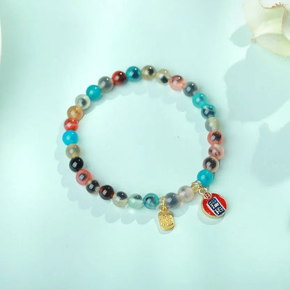 Women's natural agate snake bracelet with Chinese traditional patterns in 6mm or 8mm size