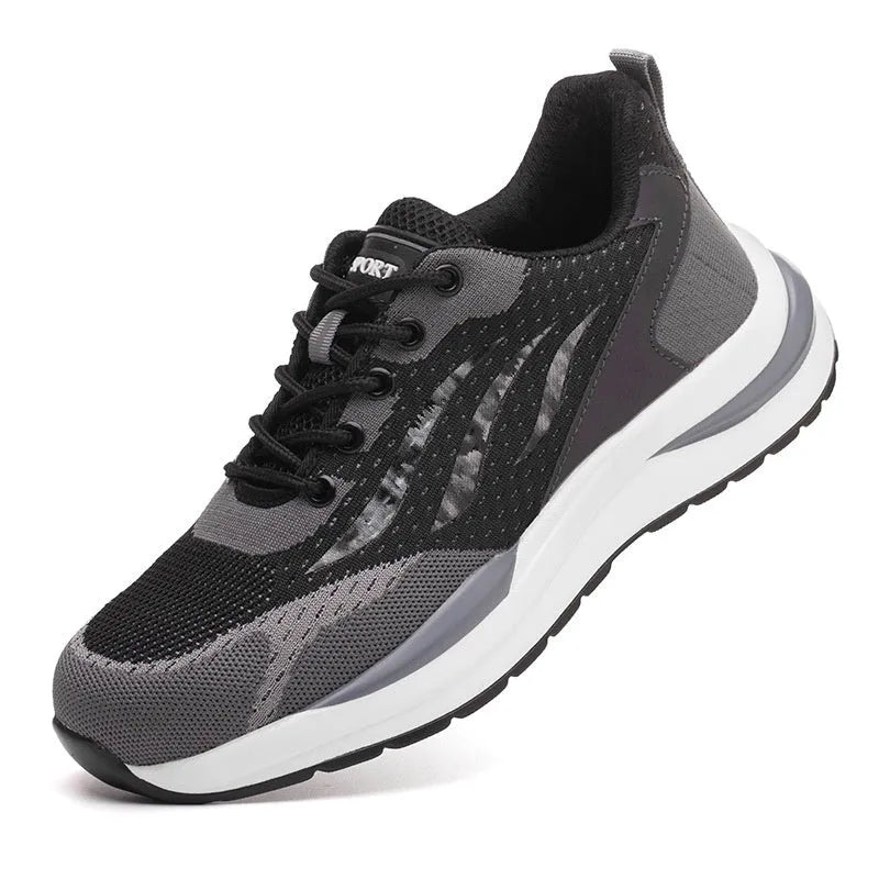 Men's black grey electrician safety shoes with plastic toe cap and low-top design