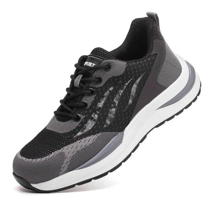 Men's black grey electrician safety shoes with plastic toe cap and low-top design