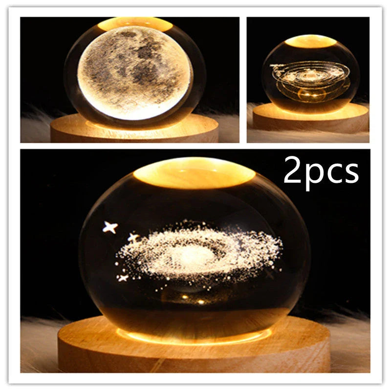 Enchanting galaxy crystal ball night light with 3D pattern, creating a mesmerizing celestial display for bedroom decor