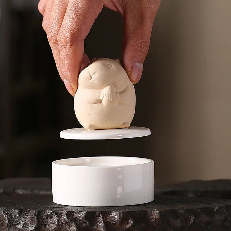 Ceramic hamster memorial urn with sealing glue for pet ashes in decorative styles