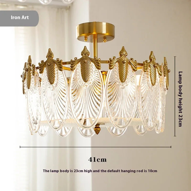 Peacock glass and iron ceiling lamp with LED tricolor light, available in 40cm, 50cm, and 60cm diameters