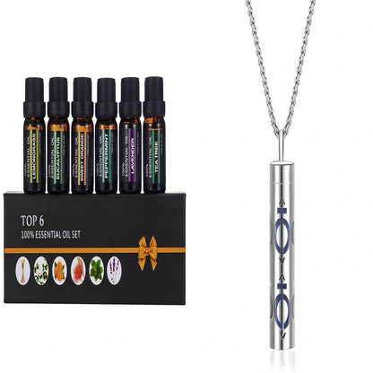 Six 10ml natural essential oil bottles in orange, lavender, tea tree, mint, eucalyptus, lemongrass for aromatherapy diffusers