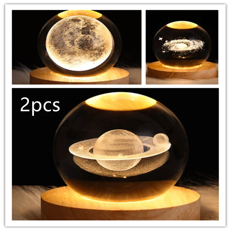 Enchanting galaxy crystal ball night light with 3D pattern, creating a mesmerizing celestial display for bedroom decor
