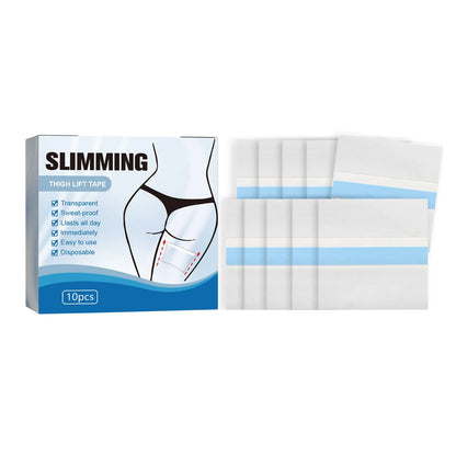 Ten square white body slimming patches for stomach tightening, each measuring 12cm.