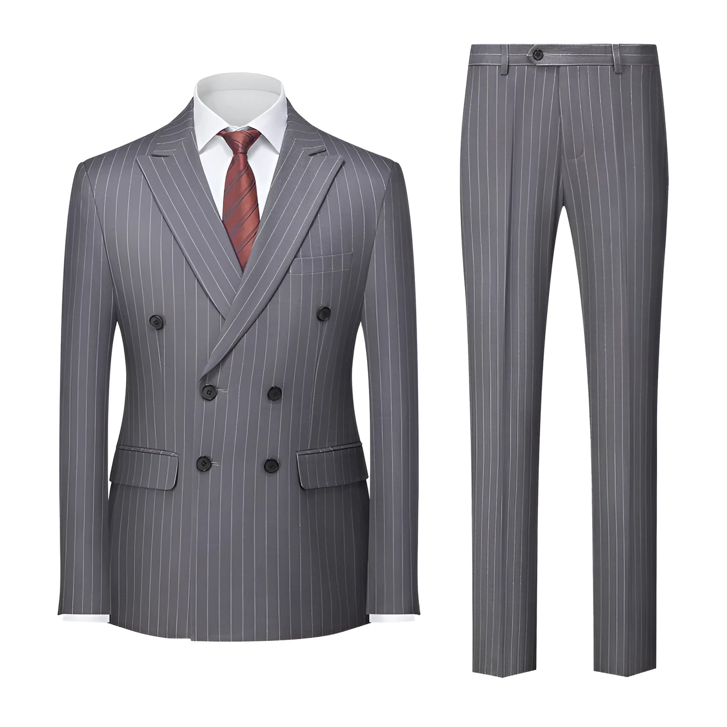 Men's striped double-row two-button business suit in slim fit with trousers