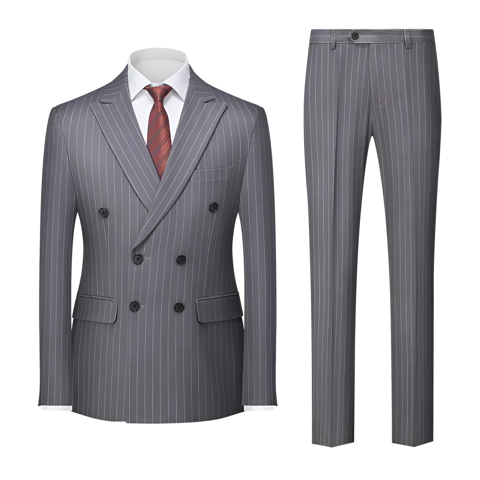 Men's striped double-row two-button business suit in slim fit with trousers