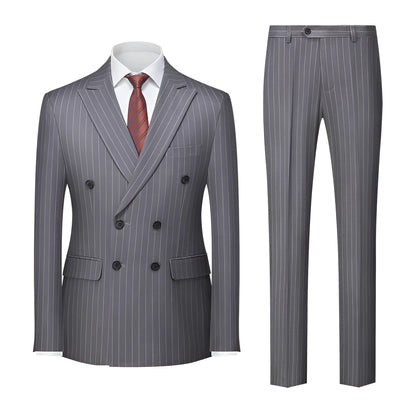 Men's striped double-row two-button business suit in slim fit with trousers