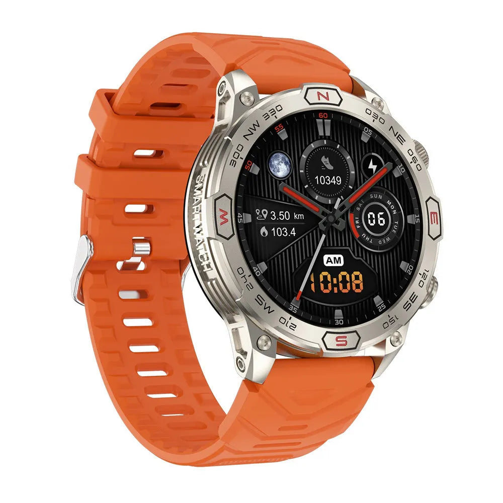 Sports smartwatch with AMOLED screen on silicone wristband showing heart rate display