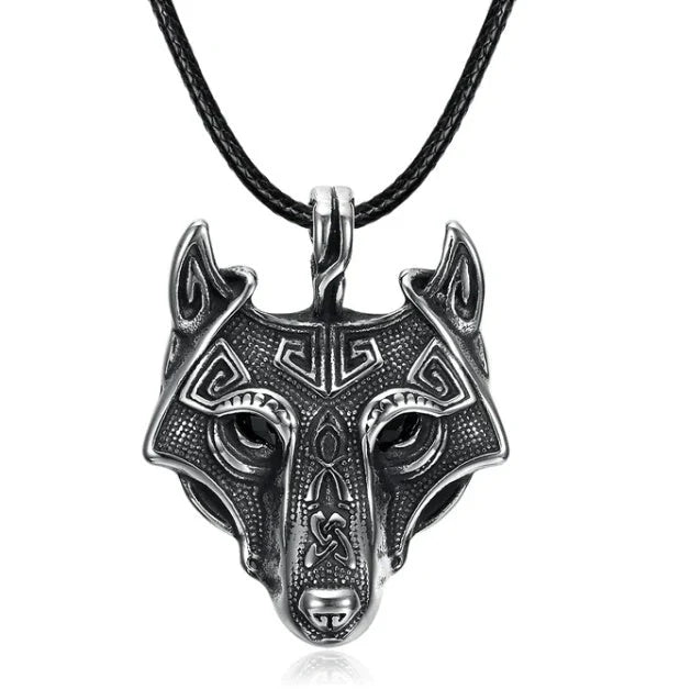 Norse Grey Wolf Head Titanium Steel Pendant Chain in silver and gold options