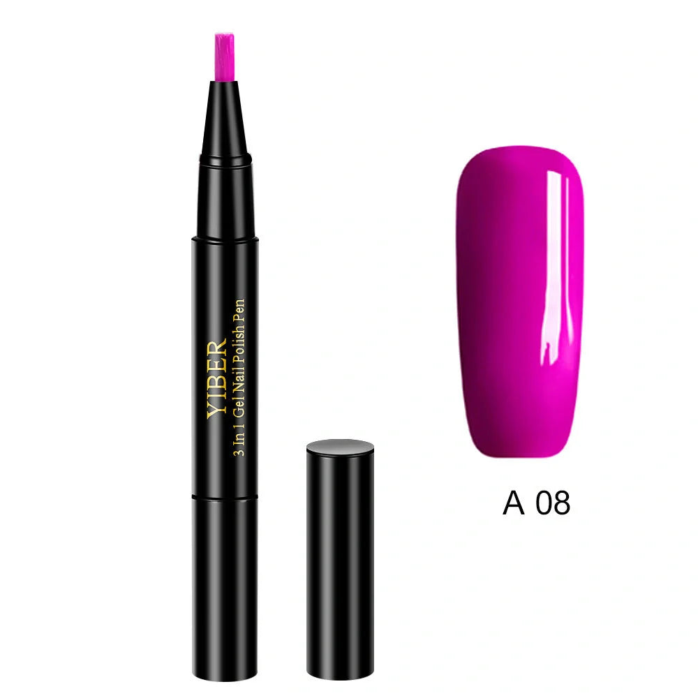 3-in-1 Gel Nail Varnish Pen with Glitter for One-Step Nail Art