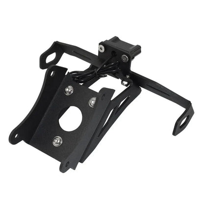 Black aluminium alloy licence plate bracket for Honda motorcycles with laser-cut construction