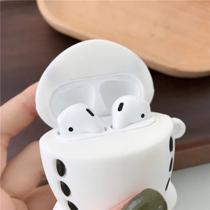 Cartoon aeroplane silicone flip case for AirPods with carabiner clip hook attached