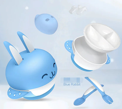 Blue and red six-piece baby tableware set in antibacterial polymer, bowl 12cm, suitable 3 months+