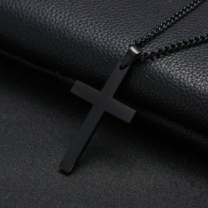 Stylish Stainless Steel Cross Pendant Necklace for Men - Available in Black, Silver, and Gold