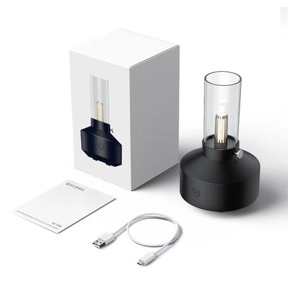 Retro 150ml ultrasonic humidifier aroma diffuser with candlelight night light, available in Black or White