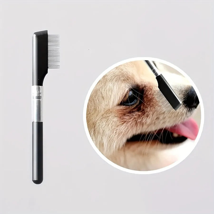 Black dual-head pet grooming brush with soft bristles and a comb for dogs and cats