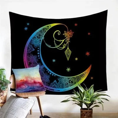 Geometric abstraction tapestry tarpaulin wall hanging, European classical style machine-woven plush polyester decor for bedroom and living room