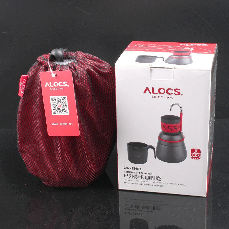 350ml aluminium alloy outdoor camping coffee pot with cups, grey