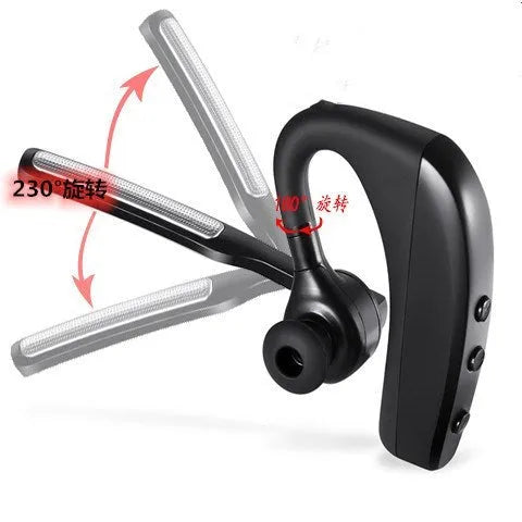 Black true wireless Bluetooth earbuds with charging case shown on a dark background.