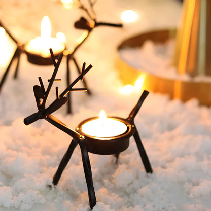 Black iron Christmas deer candlestick holder with elk bracket design for festive candle display