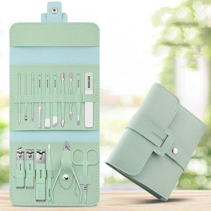 Premium 16-Piece Manicure Set with Stainless Steel Tools and Stylish PU Leather Case