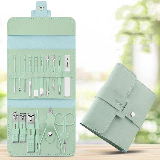 Premium 16-Piece Manicure Set with Stainless Steel Tools and Stylish PU Leather Case