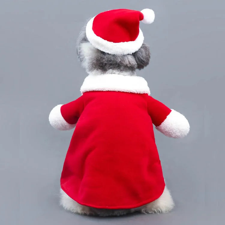 Red polar fleece Santa costume for dog or cat with stretchable design for comfortable fit