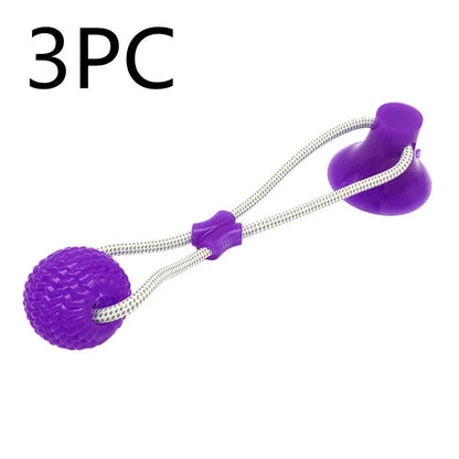 Dog biting sucker multifunction pet molar bite toy with rubber, TPR and cotton fibre rope in red, blue, green, orange or purple