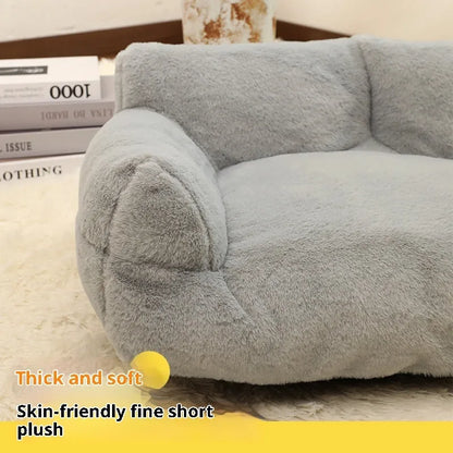 Rabbit plush sofa-style dog pet bed in pink, milky white, golden brown or light grey, four sizes