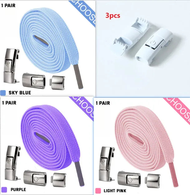 Press lock elastic shoelace with 8mm widened flat profile in assorted colours.