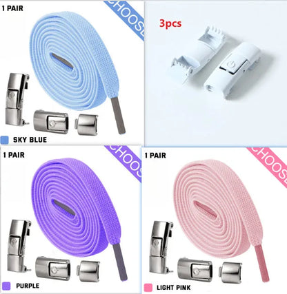 Press lock elastic shoelace with 8mm widened flat profile in assorted colours.
