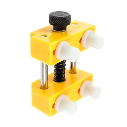 Yellow plastic watch case opener tool set with fixing base for battery replacement